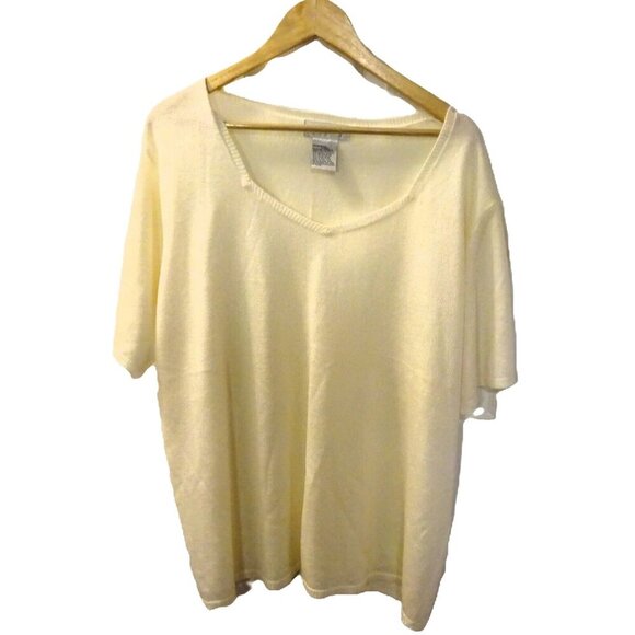 Pre-Loved Sag Harbor 3X Plus Size Ivory Short Sleeve Pullover Acrylic Rayon Swea - Picture 2 of 6